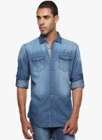 The Indian Garage Co. Blue Washed Slim Fit Casual Shirt