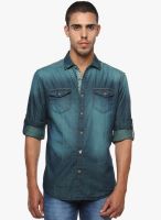 The Indian Garage Co. Blue Washed Slim Fit Casual Shirt