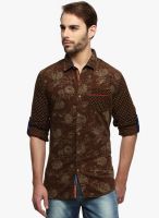 The Indian Garage Co. Brown Printed Slim Fit Casual Shirt