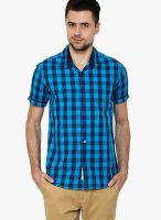 The Indian Garage Co. Checked Aqua Blue Casual Shirt
