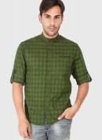 The Indian Garage Co. Green Check Slim Fit Casual Shirt