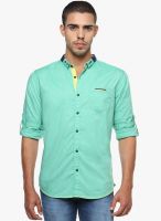 The Indian Garage Co. Green Solid Slim Fit Casual Shirt