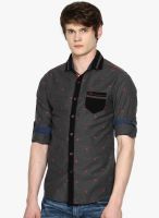 The Indian Garage Co. Grey Printed Slim Fit Casual Shirt