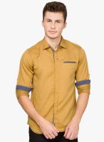 The Indian Garage Co. Khaki Solid Slim Fit Casual Shirt