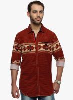 The Indian Garage Co. Maroon Printed Slim Fit Casual Shirt