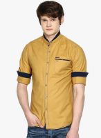 The Indian Garage Co. Mustard Yellow Solid Slim Fit Casual Shirt