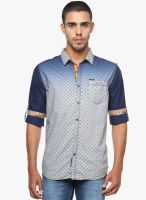 The Indian Garage Co. Navy Blue Printed Slim Fit Casual Shirt