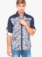 The Indian Garage Co. Navy Blue Printed Slim Fit Casual Shirt