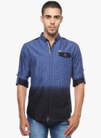 The Indian Garage Co. Navy Blue Printed Slim Fit Casual Shirt