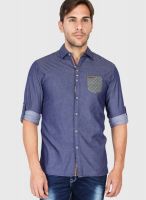 The Indian Garage Co. Navy Blue Slim Fit Casual Shirt
