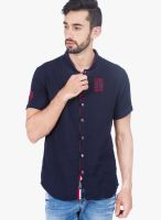 The Indian Garage Co. Navy Blue Solid Slim Fit Casual Shirt