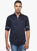 The Indian Garage Co. Navy Blue Solid Slim Fit Casual Shirt