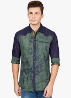 The Indian Garage Co. Olive Printed Slim Fit Casual Shirt