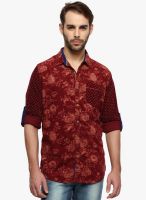 The Indian Garage Co. Red Printed Slim Fit Casual Shirt
