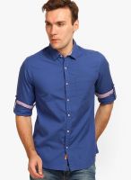 The Indian Garage Co. Solid Blue Casual Shirt