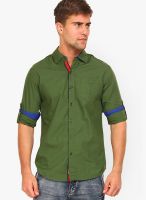 The Indian Garage Co. Solid Green Casual Shirt