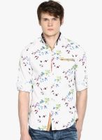 The Indian Garage Co. White Printed Slim Fit Casual Shirt