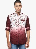 The Indian Garage Co. Wine Printed Slim Fit Casual Shirt