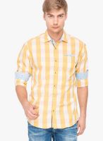 The Indian Garage Co. Yellow Check Slim Fit Casual Shirt