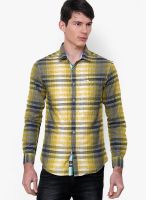 The Indian Garage Co. Yellow Check Slim Fit Casual Shirt