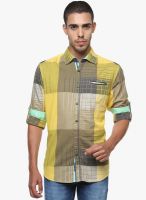 The Indian Garage Co. Yellow Checked Slim Fit Casual Shirt