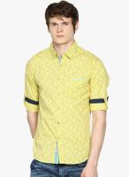 The Indian Garage Co. Yellow Printed Slim Fit Casual Shirt