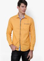 The Indian Garage Co. Yellow Printed Slim Fit Casual Shirt