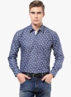 The Vanca Blue Printed Slim Fit Casual Shirt