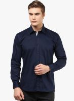 The Vanca Navy Blue Solid Regular Fit Casual Shirt