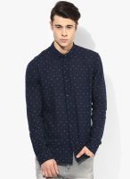 Tom Tailor Navy Blue Printed Regular Fit Casual Shirt