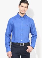 Tommy Hilfiger Blue Linen Regular Fit Casual Shirt