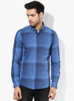 Turtle Blue Checked Slim Fit Casual Shirt