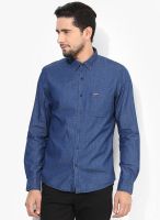 Turtle Solid Blue Slim Fit Casual Shirt