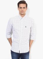 U.S. Polo Assn. White Checked Regular Fit Casual Shirt
