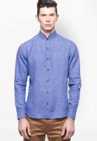 United Colors of Benetton Blue Printed Linen Regular Fit Casual Shirt
