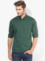 United Colors of Benetton Green Cotton Linen Casual Shirts