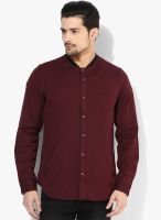 United Colors of Benetton Maroon Printed Slim Fit Casual Shirt