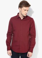 United Colors of Benetton Maroon Solid Casual Shirt