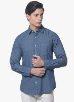 Upper Line Navy Blue Solid Regular Fit Casual Shirt