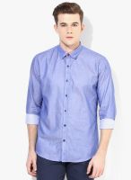 V Dot Blue Solid Slim Fit Casual Shirt