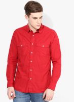 Van Heusen Sport Red Solid Slim Fit Casual Shirt