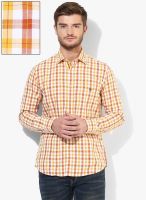 Van Heusen Sport Yellow Checked Slim Fit Casual Shirt