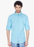 Vintage Aqua Blue Solid Slim Fit Casual Shirt