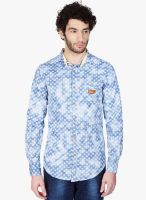 Vintage Blue Printed Slim Fit Casual Shirt