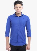 Vintage Blue Solid Slim Fit Casual Shirt