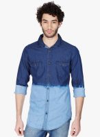 Vintage Blue Solid Slim Fit Casual Shirt
