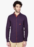 Vintage Navy Blue Printed Slim Fit Casual Shirt