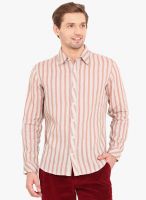 Western Vivid Beige Striped Slim Fit Casual Shirt