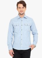 Western Vivid Light Blue Printed Slim Fit Casual Shirt