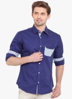 Western Vivid Navy Blue Solid Slim Fit Casual Shirt